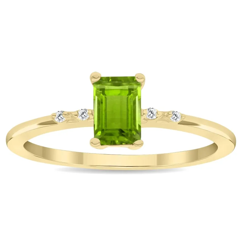Women's Emerald Cut Peridot and Diamond Sparkle Ring in 10K Yellow Gold sold by Zulily
