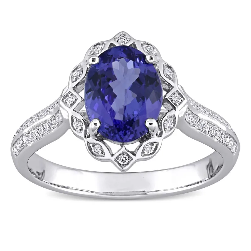 Miadora 14k White Gold Oval-cut Tanzanite & 1/6ct TDW Diamond Halo Multi-Row Engagement Ring sold by Zulily