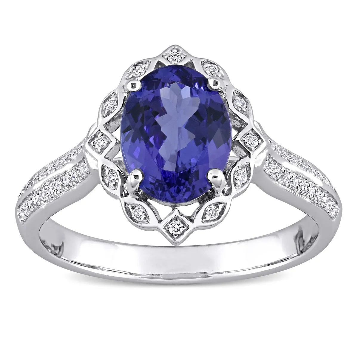 Miadora 14k White Gold Oval-cut Tanzanite & 1/6ct TDW Diamond Halo Multi-Row Engagement Ring sold by Zulily