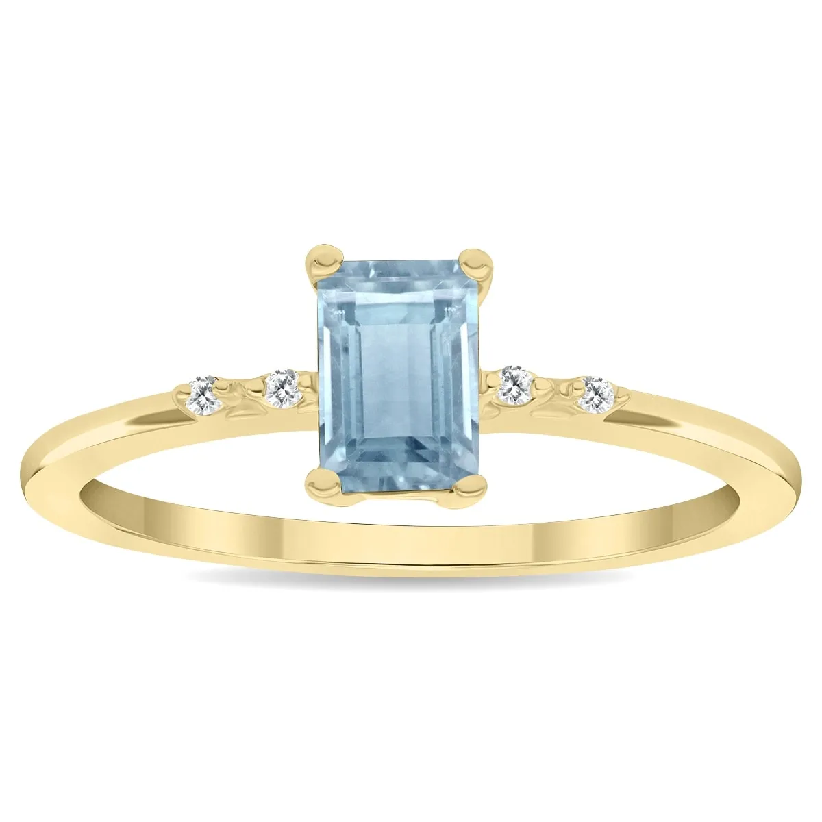 Women's Emerald Cut Aquamarine and Diamond Sparkle Ring in 10K Yellow Gold sold by Zulily