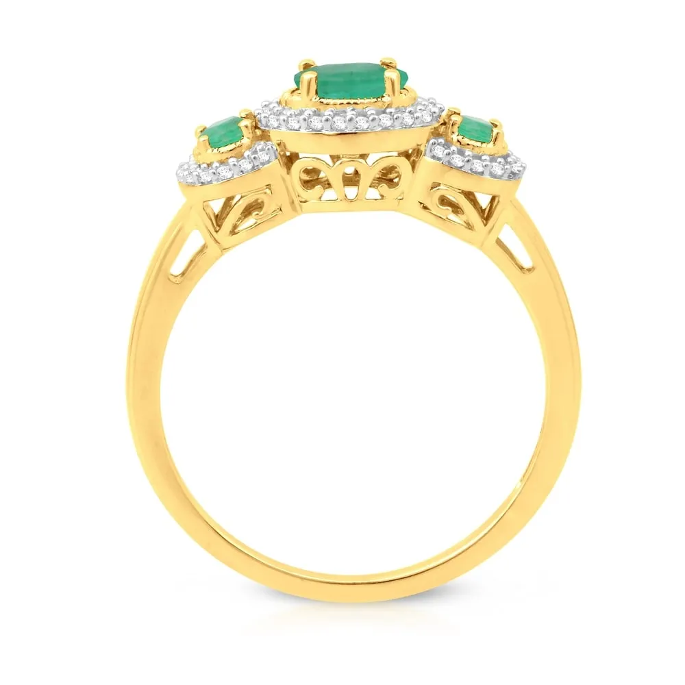 1/8ct TDW Diamond Gemstone Halo Three-Stone Ring in 10k Gold sold by Zulily product image thumbnail 3