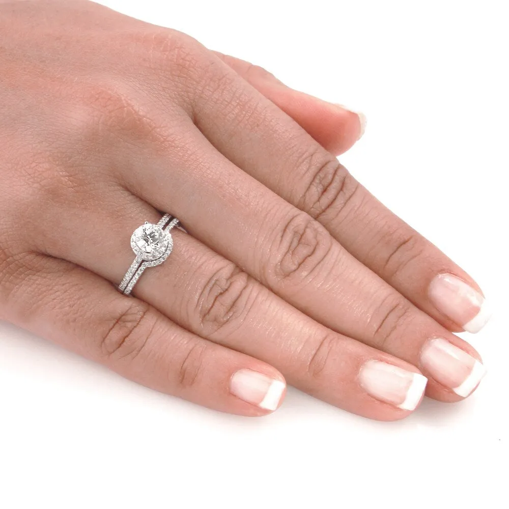 Auriya Platinum 1ctw Round Halo Diamond Engagement Ring Set sold by Zulily product image thumbnail 2