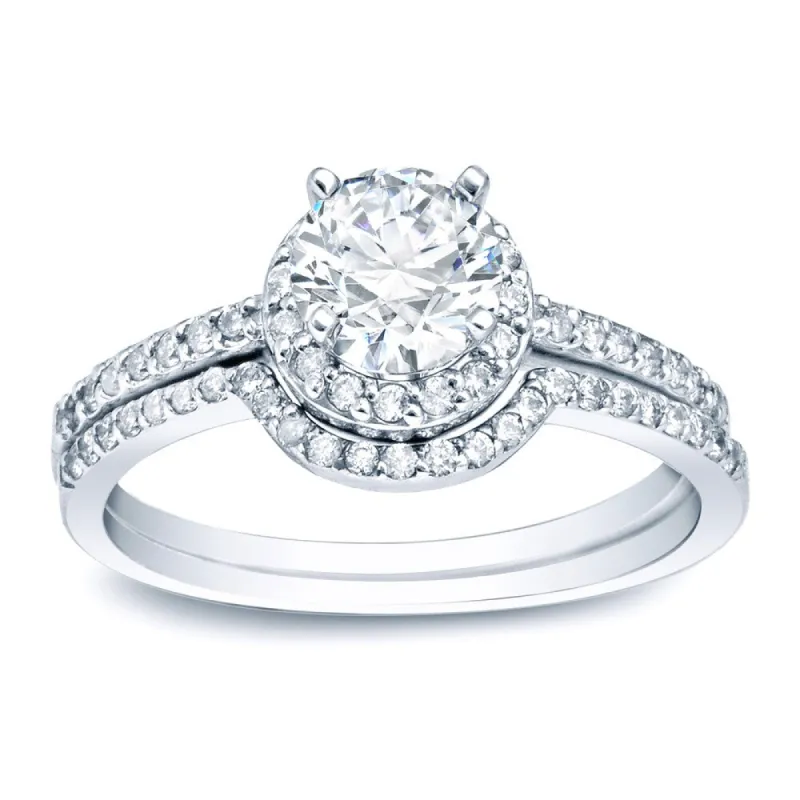 Auriya Platinum 1ctw Round Halo Diamond Engagement Ring Set sold by Zulily