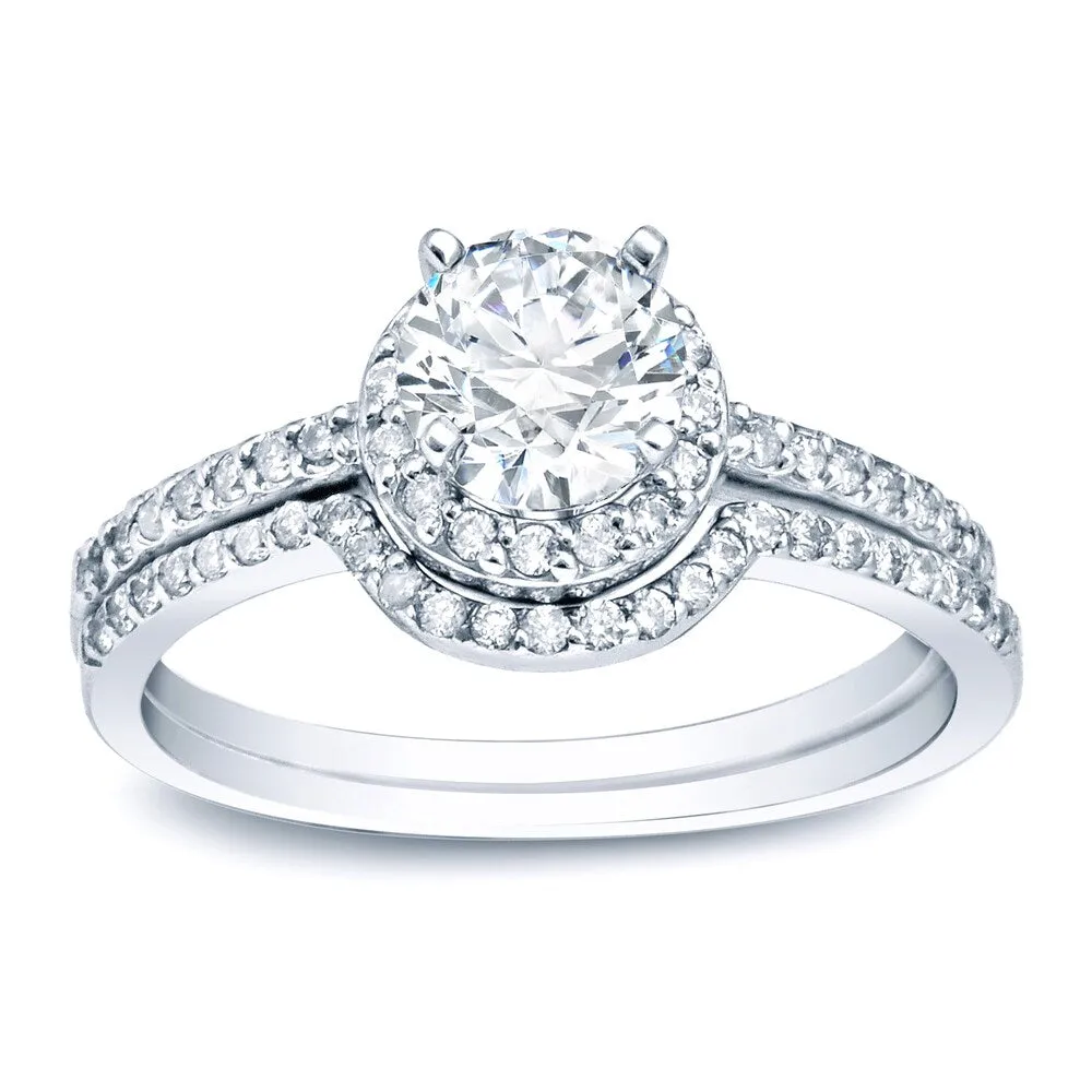 Auriya Platinum 1ctw Round Halo Diamond Engagement Ring Set sold by Zulily