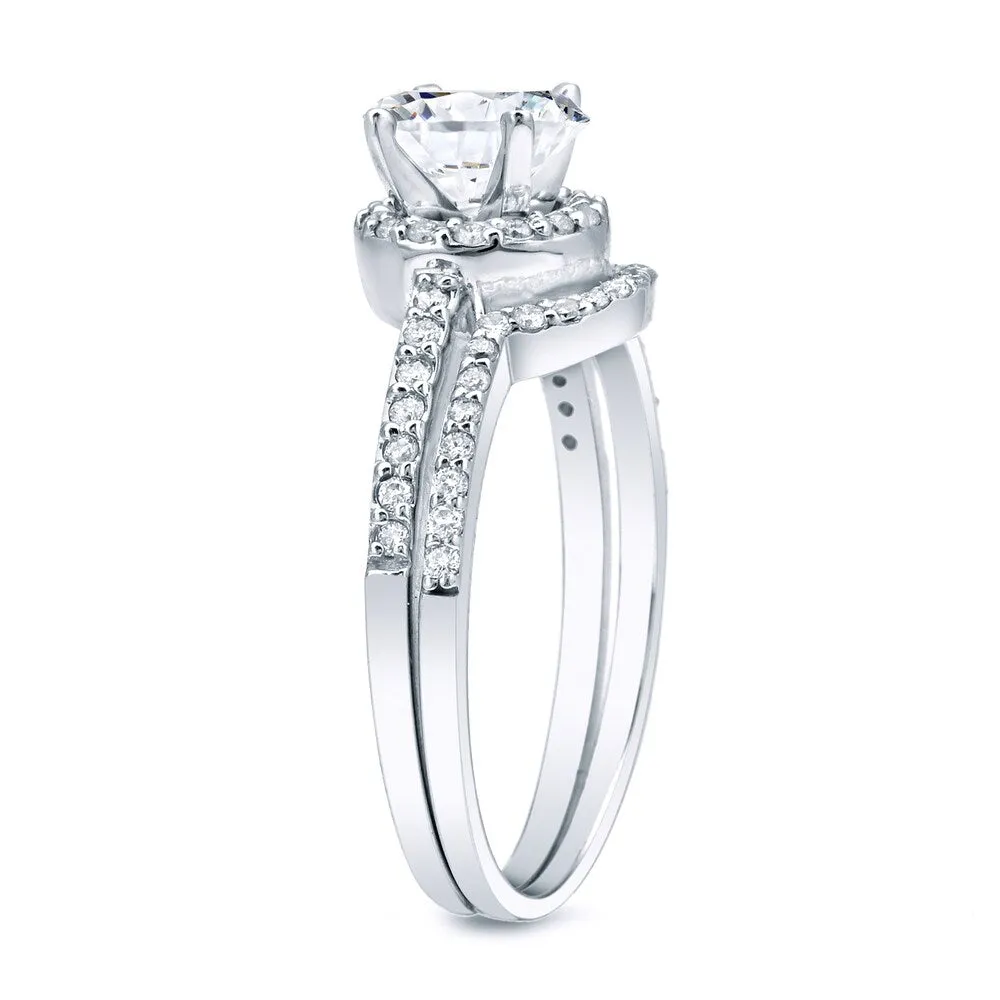 Auriya Platinum 1ctw Round Halo Diamond Engagement Ring Set sold by Zulily product image thumbnail 4