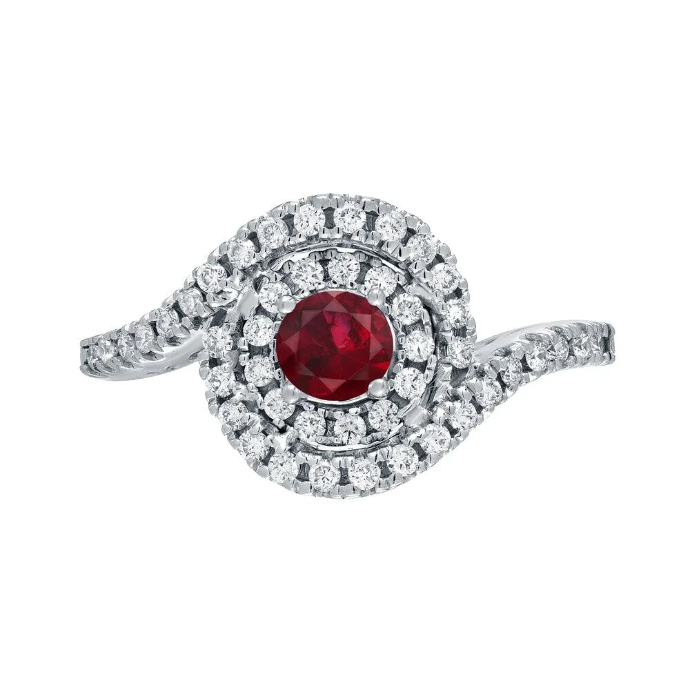 14k Gold 1/5ct Ruby and 3/5ct TDW Round Diamond Halo Engagement Ring sold by Zulily product image thumbnail 4