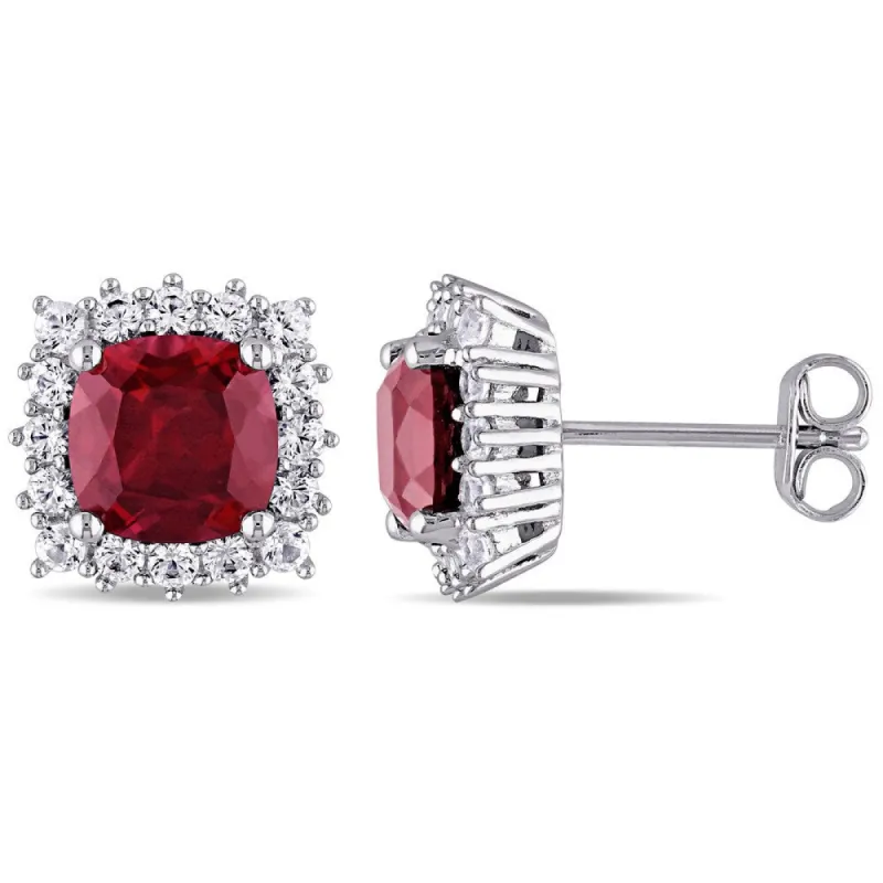 Miadora Sterling Silver Created Ruby and Created White Sapphire Halo Stud Earrings - Red sold by Zulily