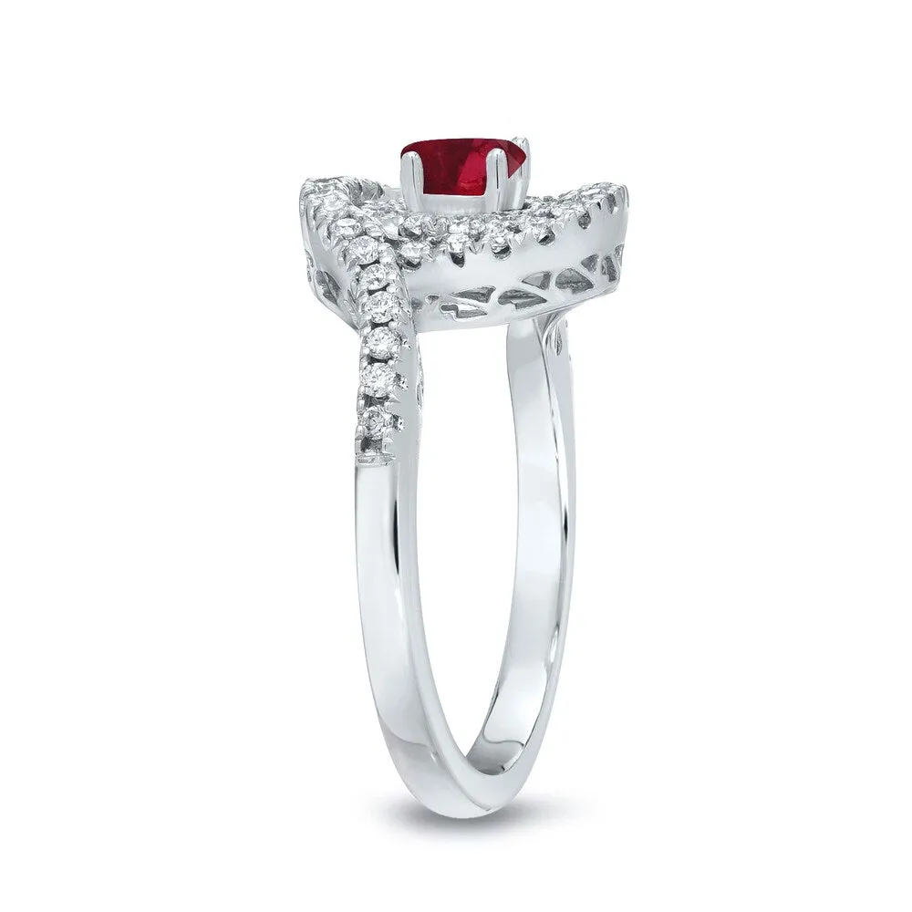 14k Gold 1/5ct Ruby and 3/5ct TDW Round Diamond Halo Engagement Ring sold by Zulily product image thumbnail 5