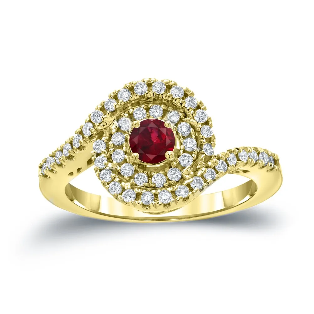 14k Gold 1/5ct Ruby and 3/5ct TDW Round Diamond Halo Engagement Ring sold by Zulily product image thumbnail 2