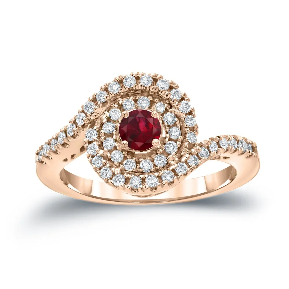 14k Gold 1/5ct Ruby and 3/5ct TDW Round Diamond Halo Engagement Ring sold by Zulily product image thumbnail 3