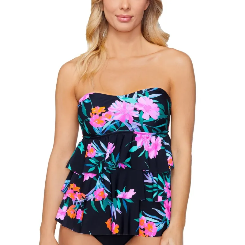 Island Escape Women's Triple Tier Bandeau Tankini Top Swimsuit Black sold by Zulily