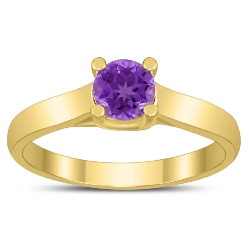 Round 5MM Amethyst Cathedral Solitaire Ring in 10K Yellow Gold sold by Zulily