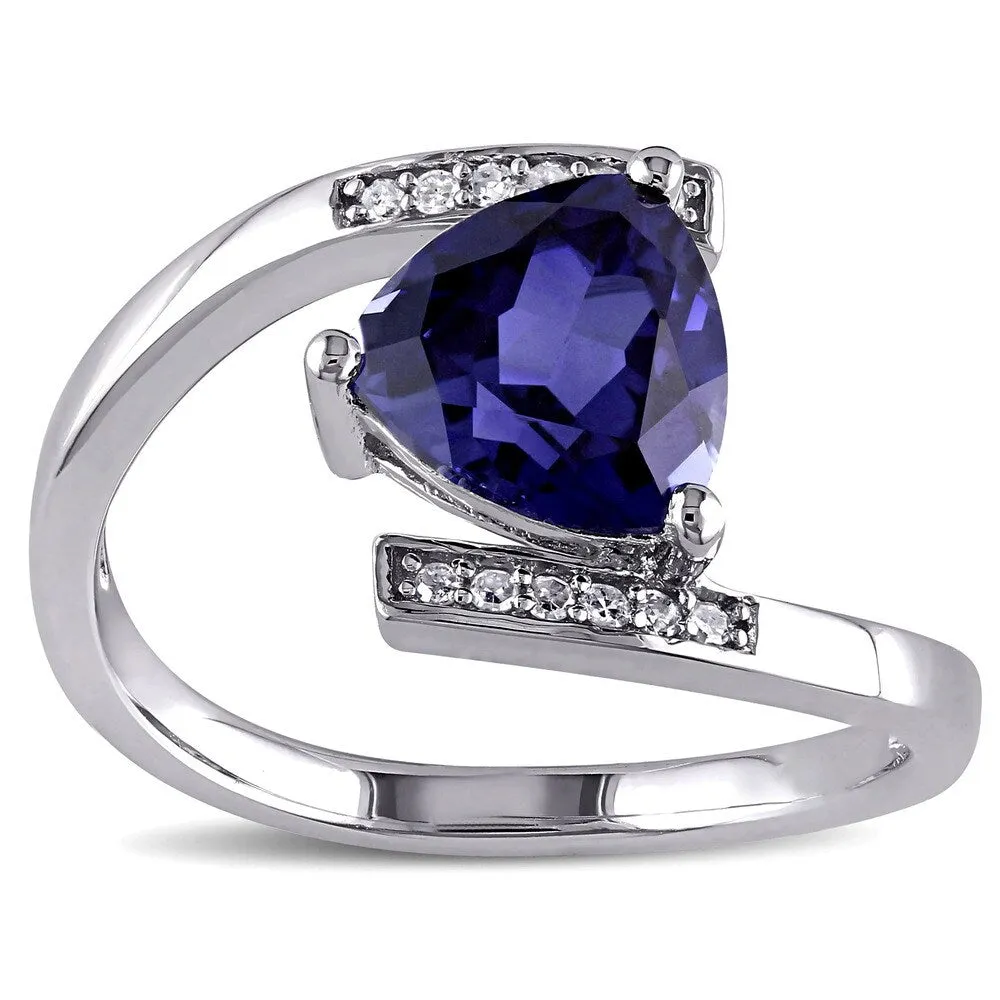 Miadora Sterling Silver Created Blue Sapphire and Diamond Accent Bypass Ring sold by Zulily