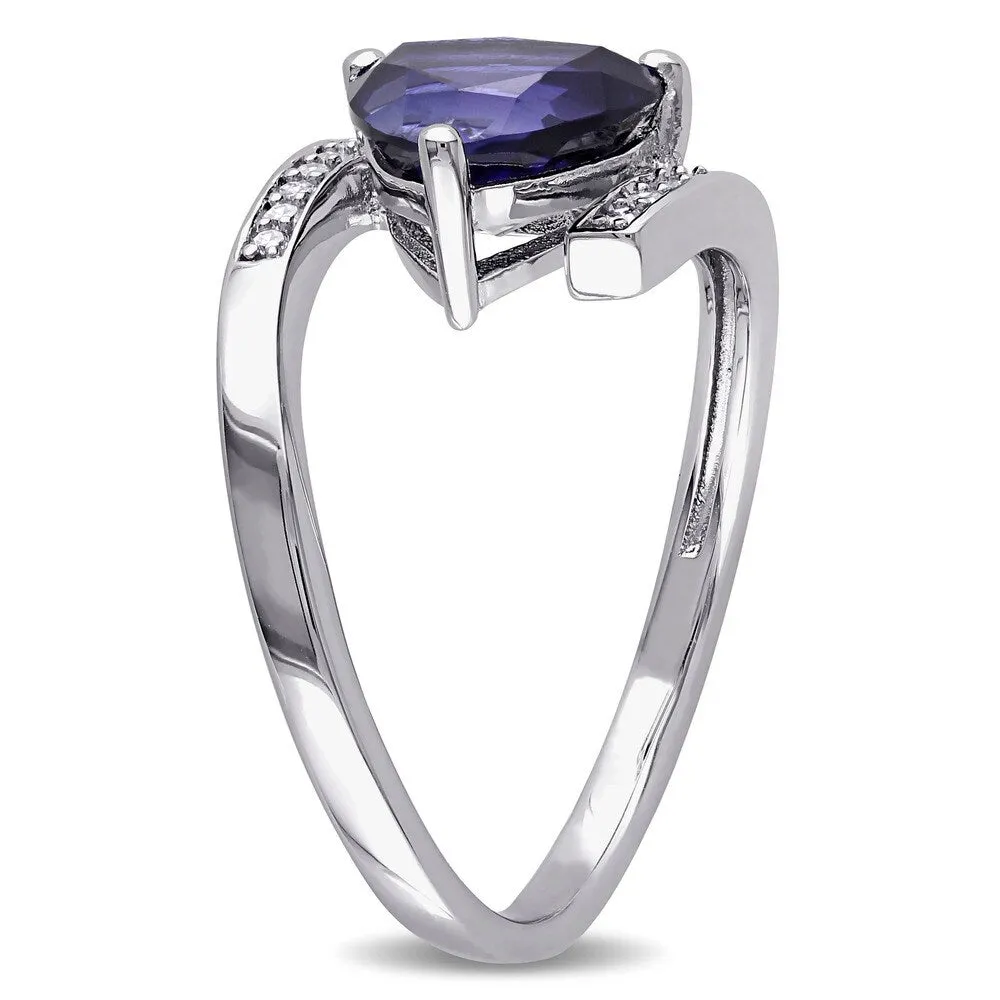 Miadora Sterling Silver Created Blue Sapphire and Diamond Accent Bypass Ring sold by Zulily product image thumbnail 2