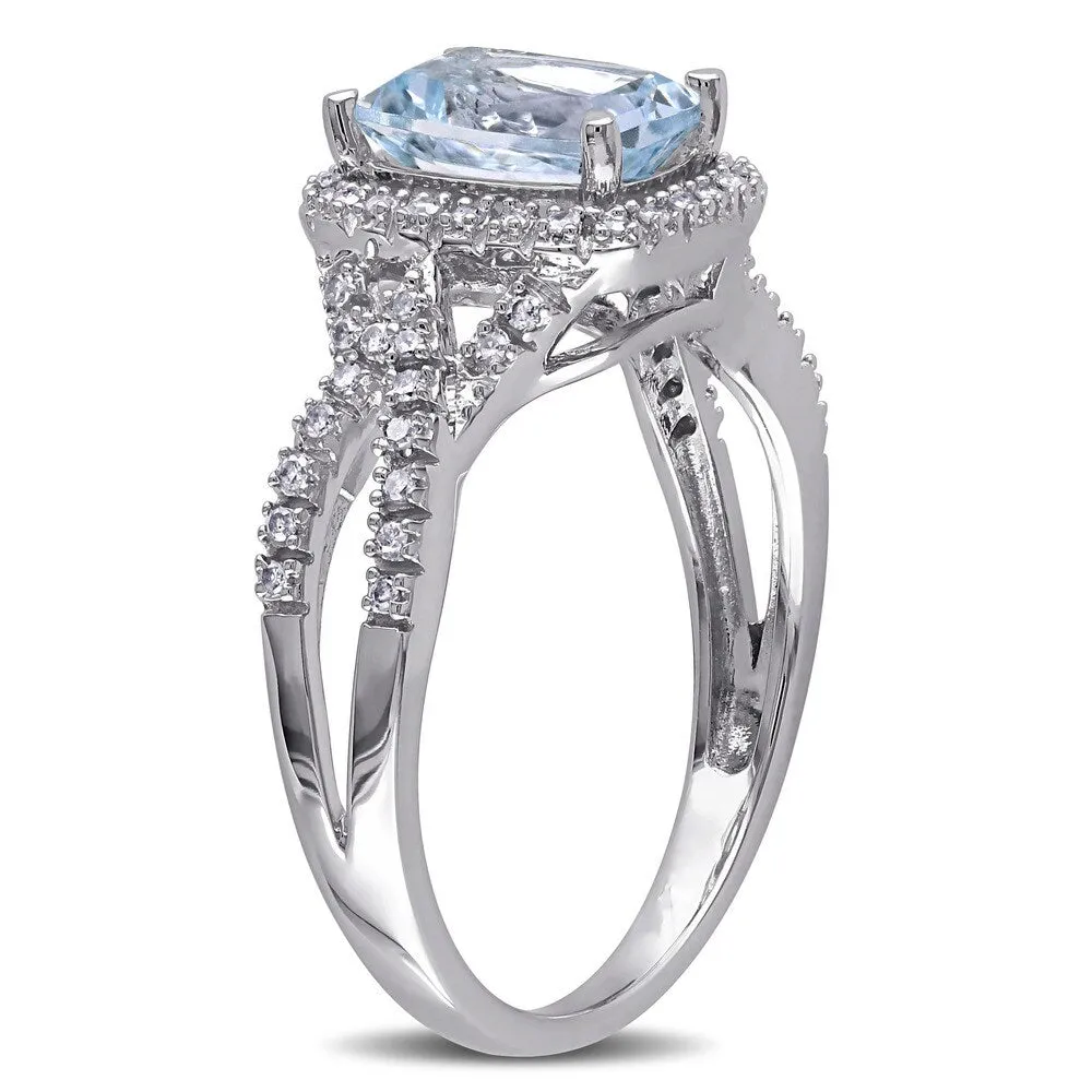 Miadora Signature Collection 10k White Gold Aquamarine and 1/6ct TDW Diamond Split Shank Ring - Blue sold by Zulily product image thumbnail 2