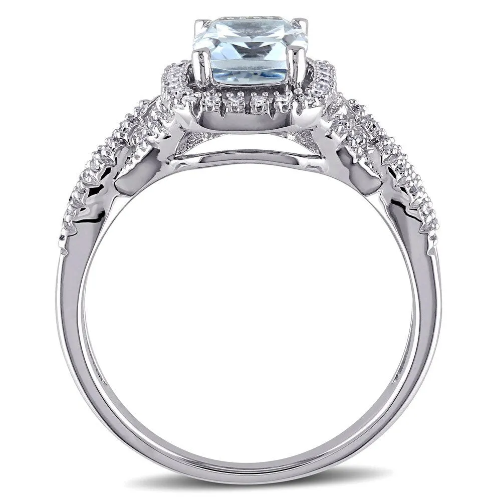 Miadora Signature Collection 10k White Gold Aquamarine and 1/6ct TDW Diamond Split Shank Ring - Blue sold by Zulily product image thumbnail 5