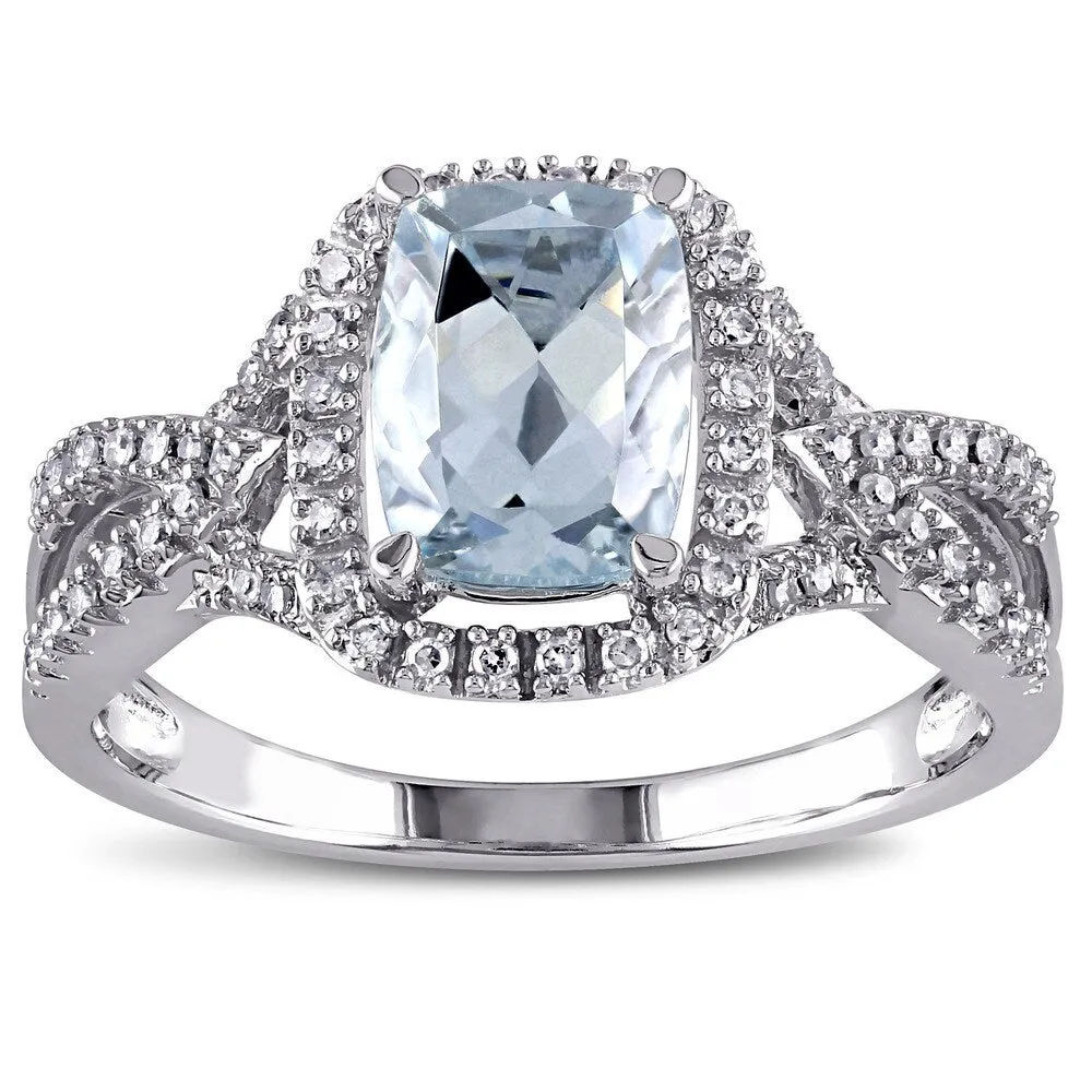 Miadora Signature Collection 10k White Gold Aquamarine and 1/6ct TDW Diamond Split Shank Ring - Blue sold by Zulily