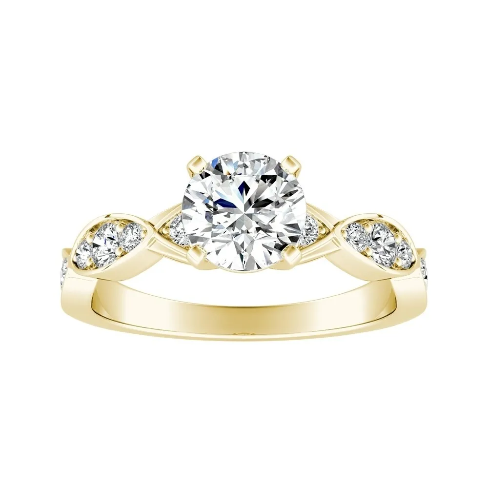 Auriya 14k Gold 4ct Round Moissanite and 1/3ct TDW Wave Style Diamond Engagement Ring sold by Zulily product image thumbnail 2