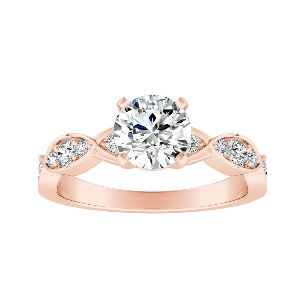 Auriya 14k Gold 4ct Round Moissanite and 1/3ct TDW Wave Style Diamond Engagement Ring sold by Zulily product image thumbnail 3