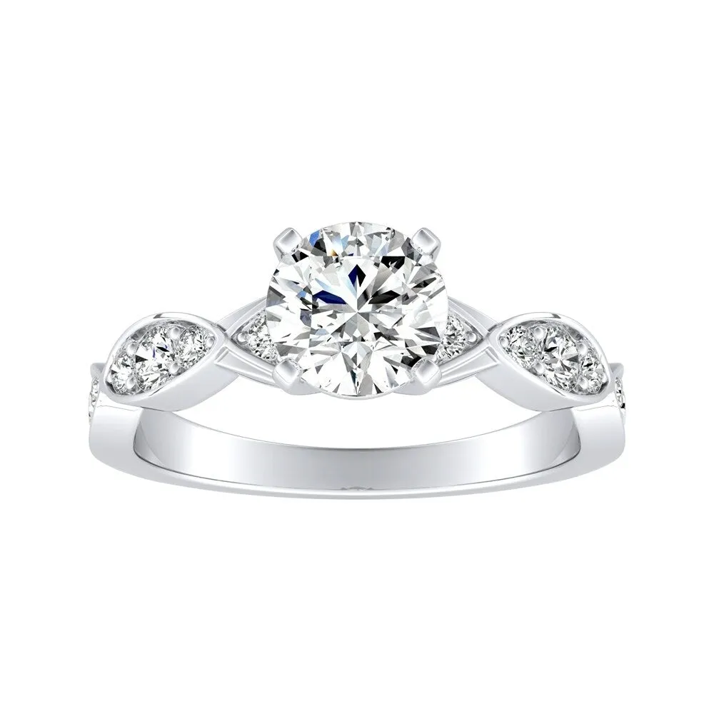 Auriya 14k Gold 4ct Round Moissanite and 1/3ct TDW Wave Style Diamond Engagement Ring sold by Zulily