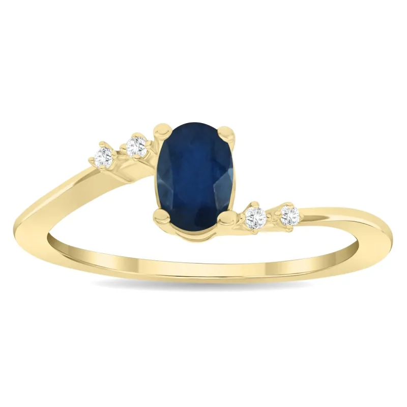 Women's Oval Shaped Sapphire and Diamond Tierra Ring in 10K Yellow Gold sold by Zulily