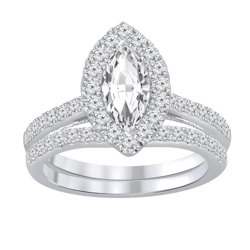 Auriya 1 1/2ctw Marquise Halo Diamond Engagement Ring Set 14k Gold made by Zulily