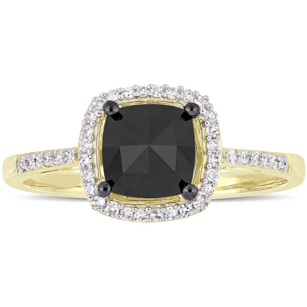 Miadora 14k Yellow Gold with Black Rhodium 1ct TDW Black and White Diamond Halo Engagement Ring sold by Zulily product image thumbnail 2