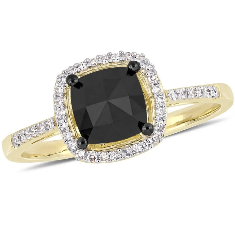 Miadora 14k Yellow Gold with Black Rhodium 1ct TDW Black and White Diamond Halo Engagement Ring sold by Zulily