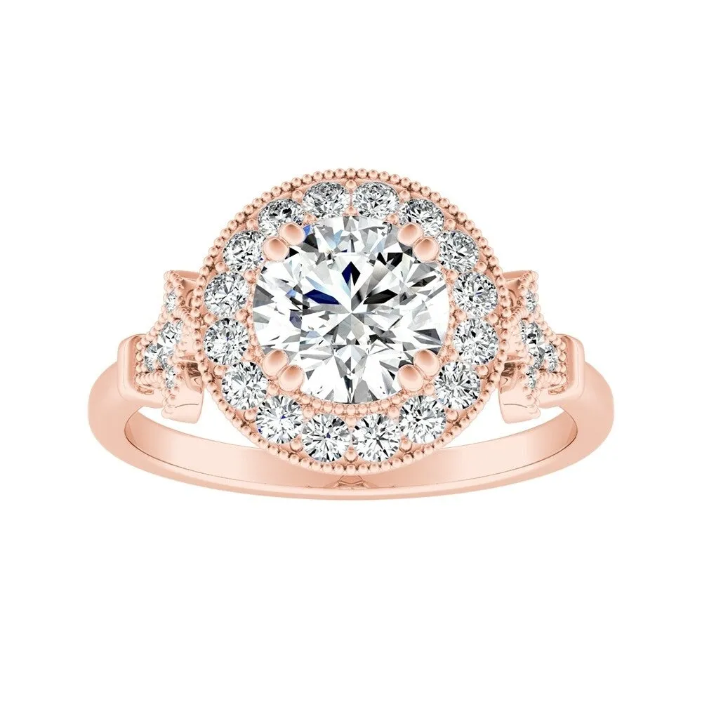 Auriya Vintage 1ct Round Moissanite and 1/3ctw Halo Diamond Engagement Ring 14k Gold sold by Zulily product image thumbnail 3