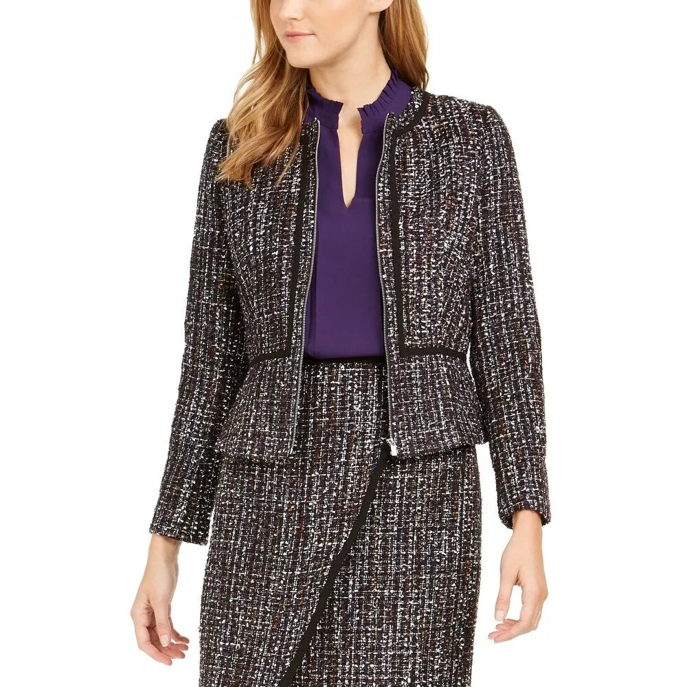 Calvin Klein Women's Tweed Zip-Front Collarless Jacket Black Size 16 sold by Zulily