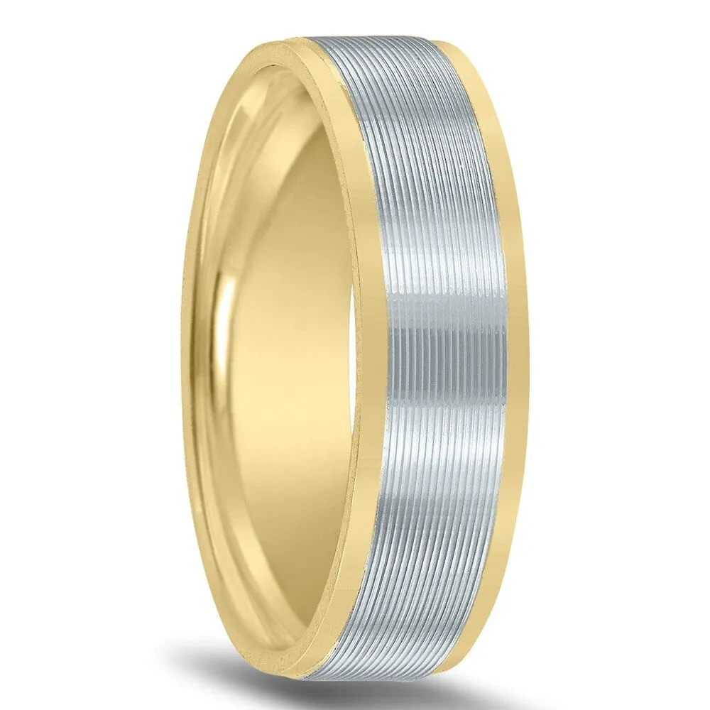 Men's 6mm Two Tone 10K White and Yellow Gold Wedding Band with Carved Center Design sold by Zulily product image thumbnail 2