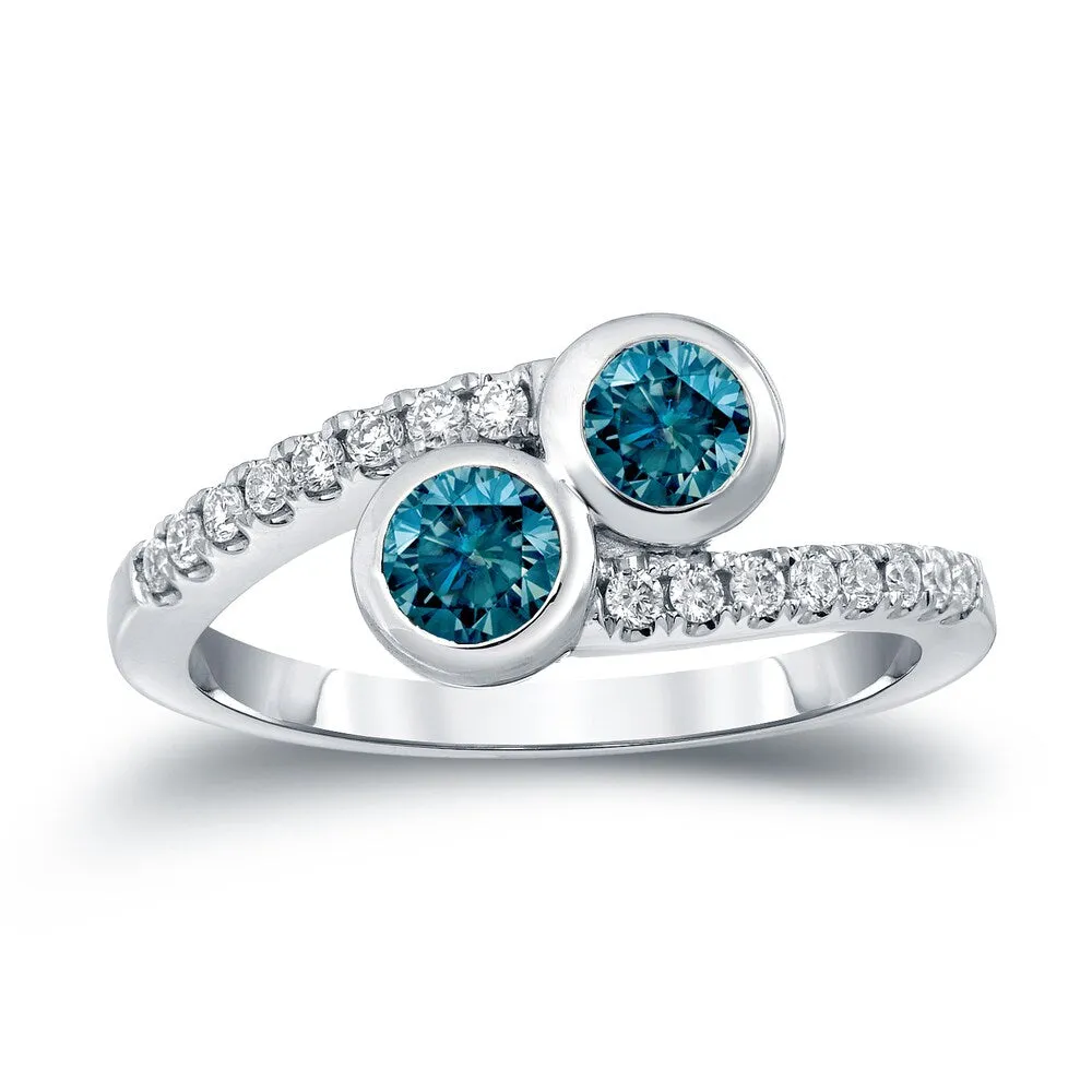 Auriya 14k Gold 1ct TDW Round 2-Stone Blue Diamond Engagement Ring sold by Zulily