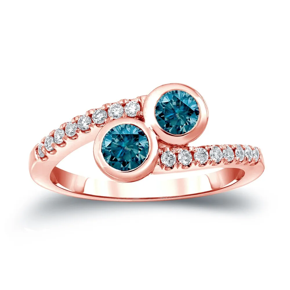 Auriya 14k Gold 1ct TDW Round 2-Stone Blue Diamond Engagement Ring sold by Zulily product image thumbnail 3