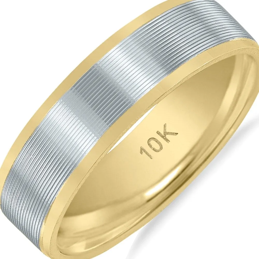 Men's 6mm Two Tone 10K White and Yellow Gold Wedding Band with Carved Center Design sold by Zulily product image thumbnail 3