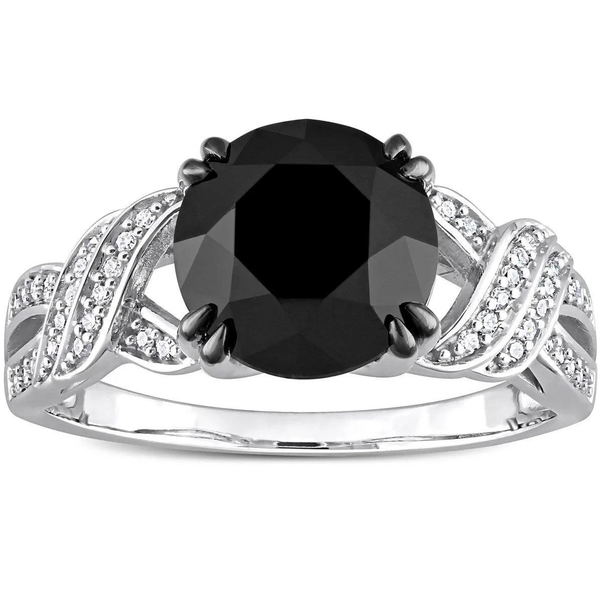 Miadora 3-1/8 ct TDW Black & White Diamond Crisscross Engagement Ring in 10k White Gold sold by Zulily