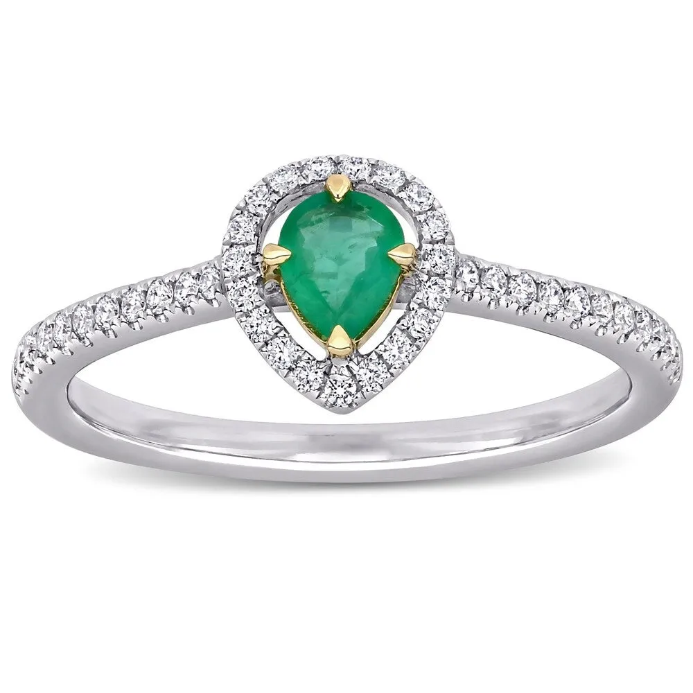 Miadora 14k White Gold Emerald and 1/5ct TDW Diamond Teardrop Halo Engagement Ring sold by Zulily