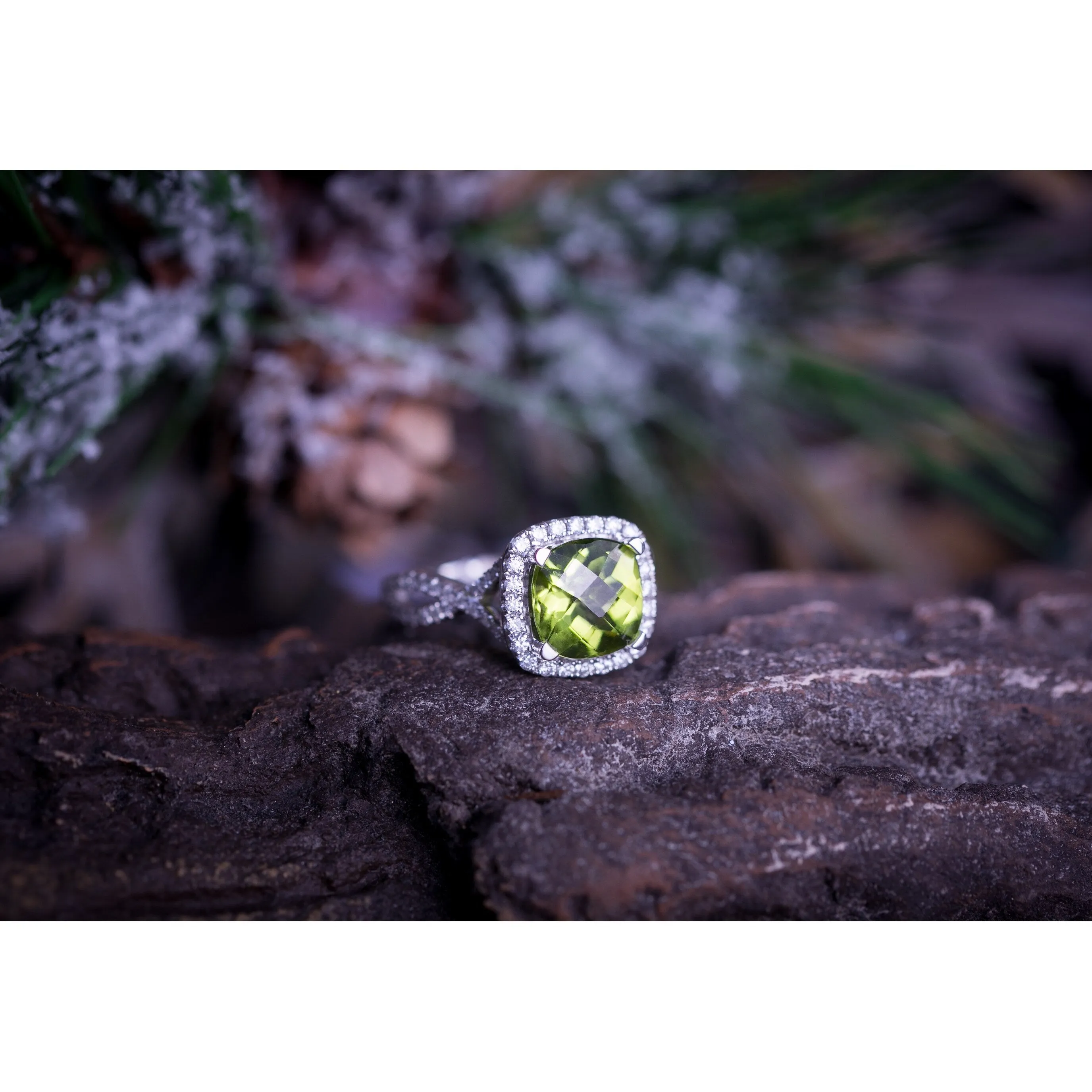 Auriya 3 1/8ct Cushion-cut Peridot and Halo Diamond Engagement Ring 1/2cttw 14k Gold sold by Zulily product image thumbnail 2