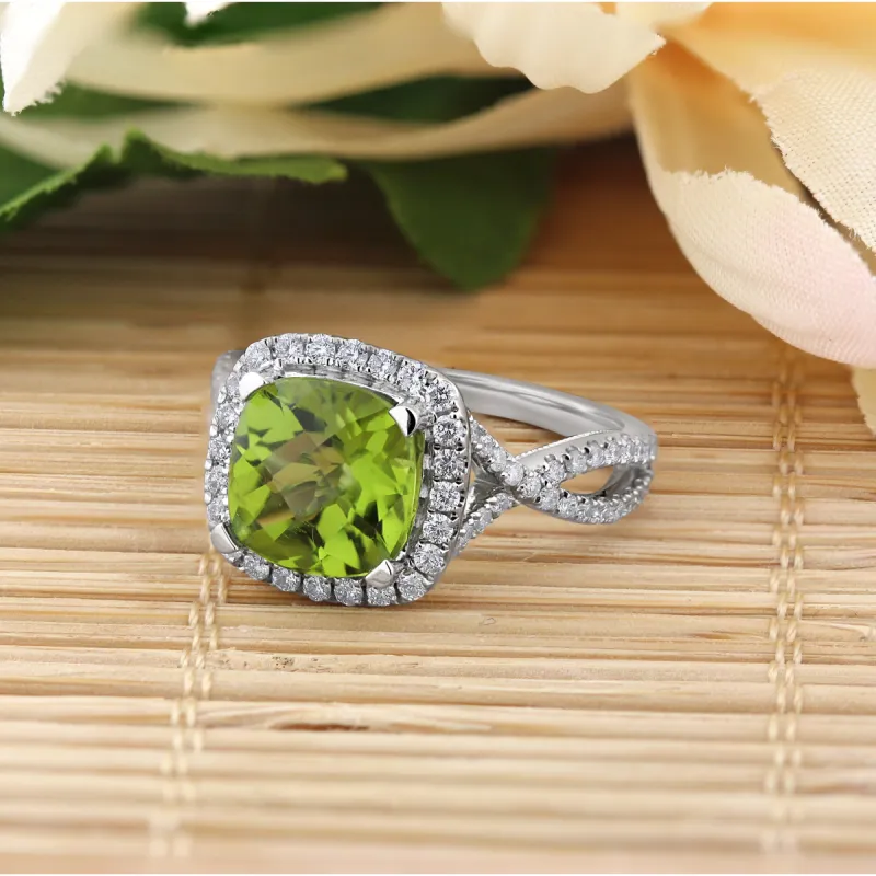 Auriya 3 1/8ct Cushion-cut Peridot and Halo Diamond Engagement Ring 1/2cttw 14k Gold sold by Zulily