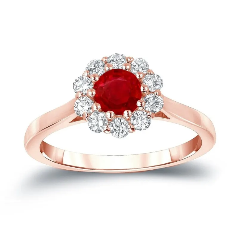 Auriya 1/2ct Red Ruby Gemstone and 1/3ctw Halo Diamond Engagement Ring 14k Gold sold by Zulily