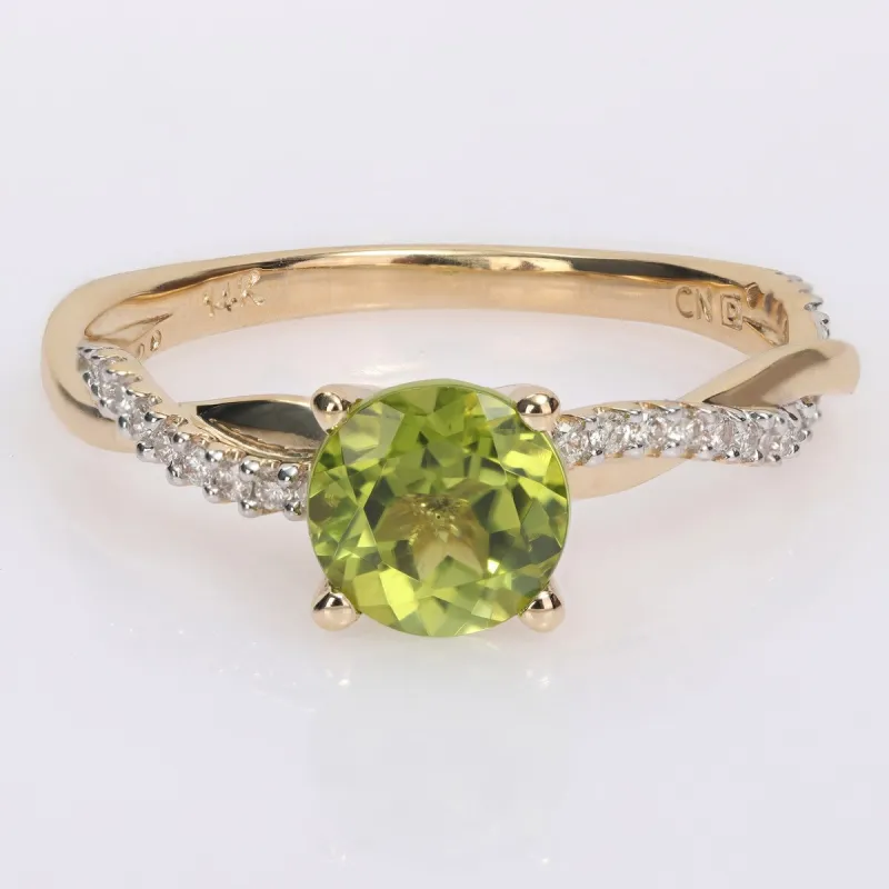 Miadora Peridot and 1/6ct TDW Diamond Crossover Birthstone Ring in 14k Yellow Gold sold by Zulily