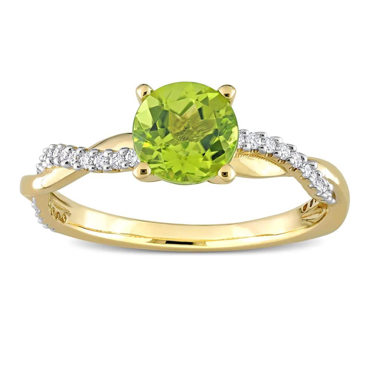 Miadora Peridot and 1/6ct TDW Diamond Crossover Birthstone Ring in 14k Yellow Gold sold by Zulily product image thumbnail 3