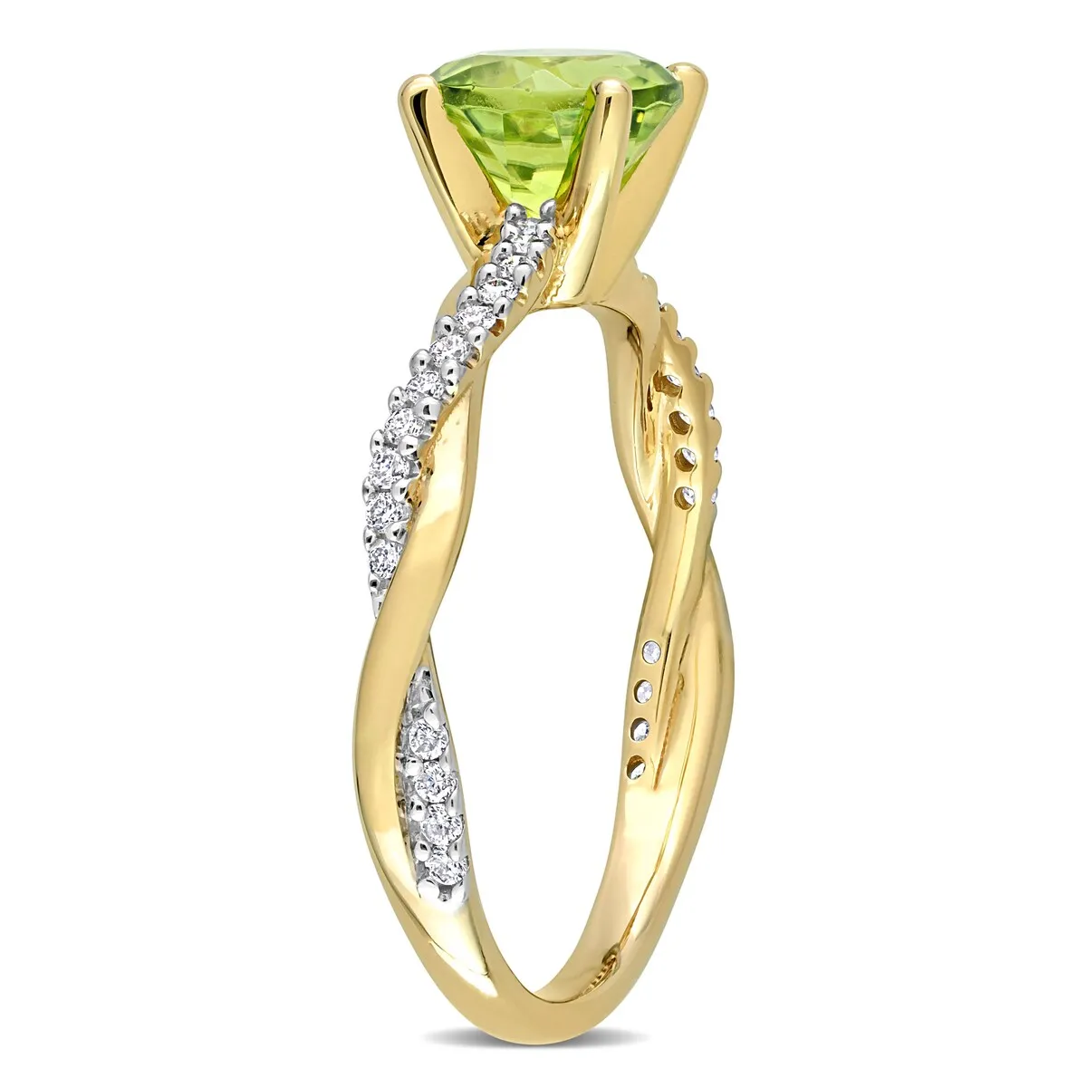 Miadora Peridot and 1/6ct TDW Diamond Crossover Birthstone Ring in 14k Yellow Gold sold by Zulily product image thumbnail 4