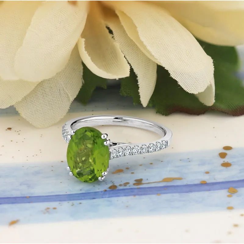 Auriya 2 3/4ct Fancy Oval Peridot and Diamond Engagement Ring 1/4ctw 14k Gold sold by Zulily