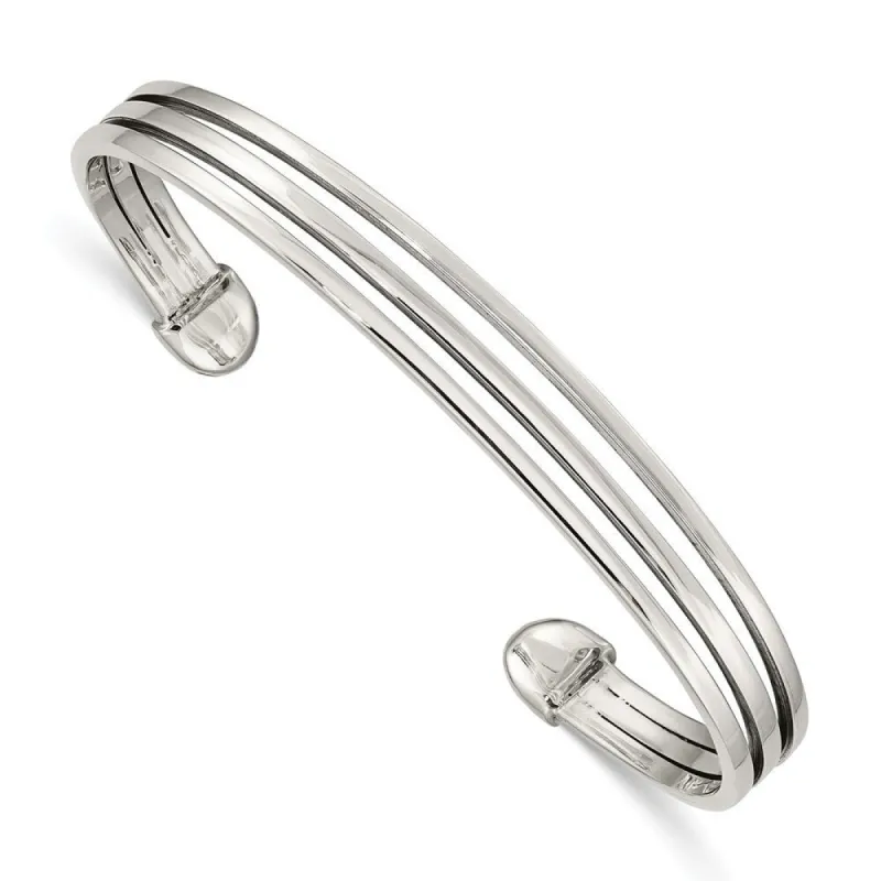 Curata 925 Sterling Silver 8mm Three Row Flat Adjustable Cuff Stackable Bangle Bracelet sold by Zulily