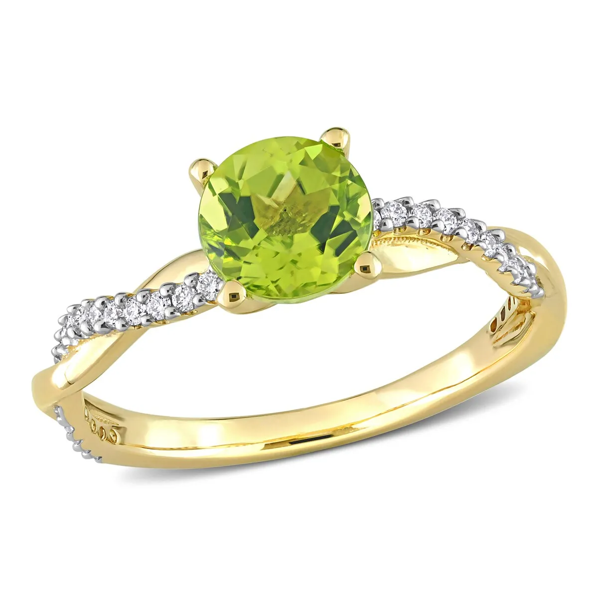 Miadora Peridot and 1/6ct TDW Diamond Crossover Birthstone Ring in 14k Yellow Gold sold by Zulily product image thumbnail 2