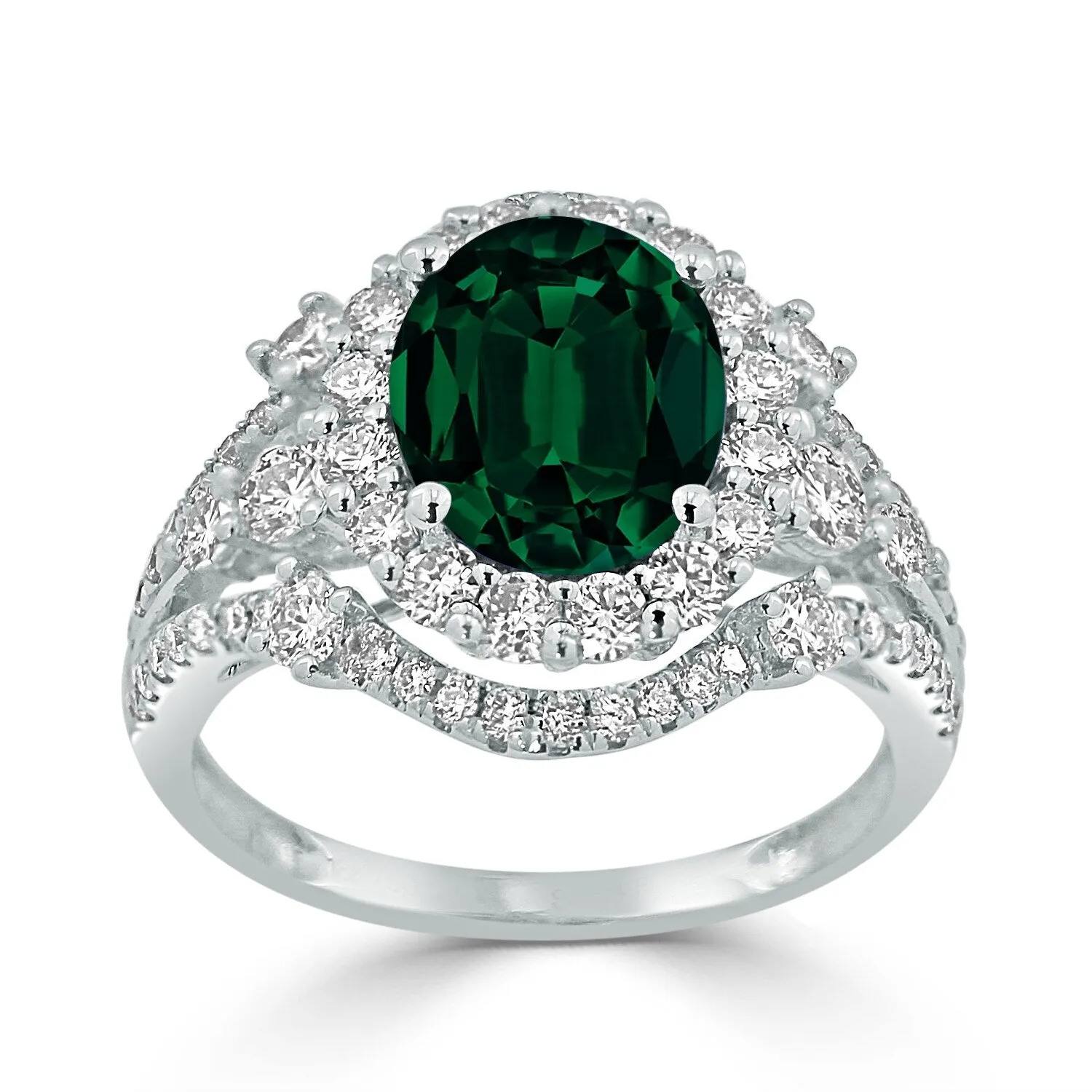 Auriya Vintage 2 1/2ct Oval Emerald and Halo Diamond Ring 1 1/5ctw 18K Gold sold by Zulily