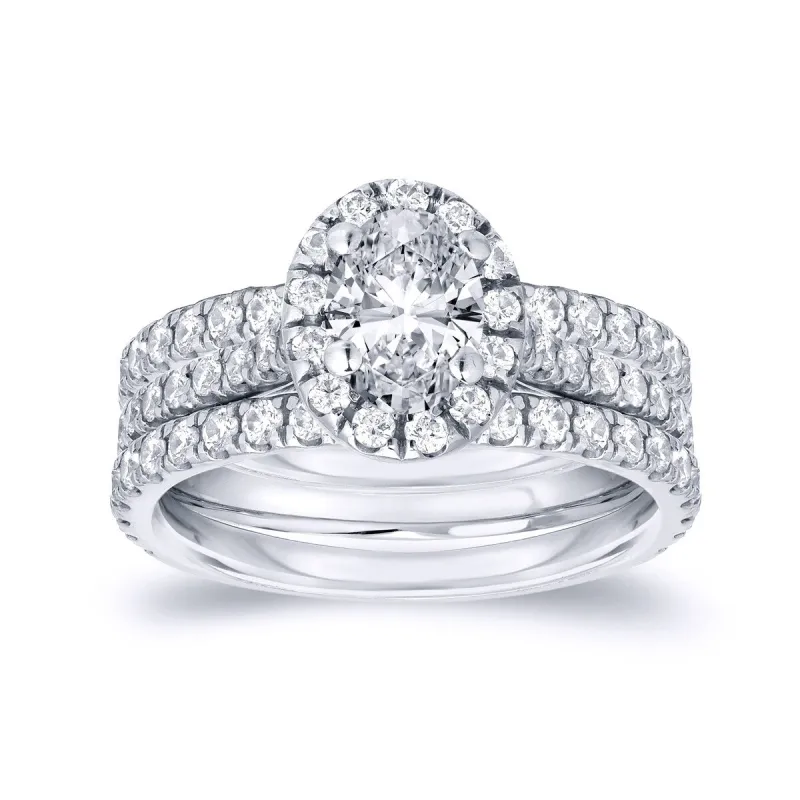 Auriya 1 1/4ctw Oval-cut Halo Diamond Engagement Ring 3pc Set 14k Gold sold by Zulily