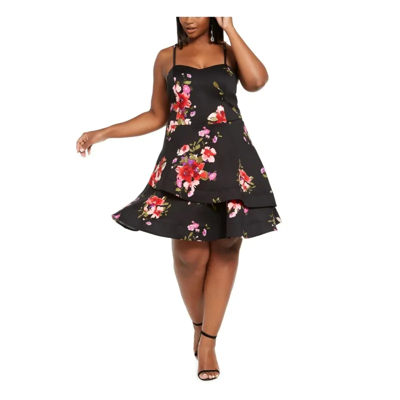 Sequin Hearts Women's Trendy Plus Size Floral Fit & Flare Dress Black Size 20 sold by Zulily
