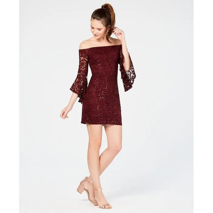 Teeze Me Women's Off Shoulder Lace Bell Sleeve Sheath Dress Red Size 13 sold by Zulily