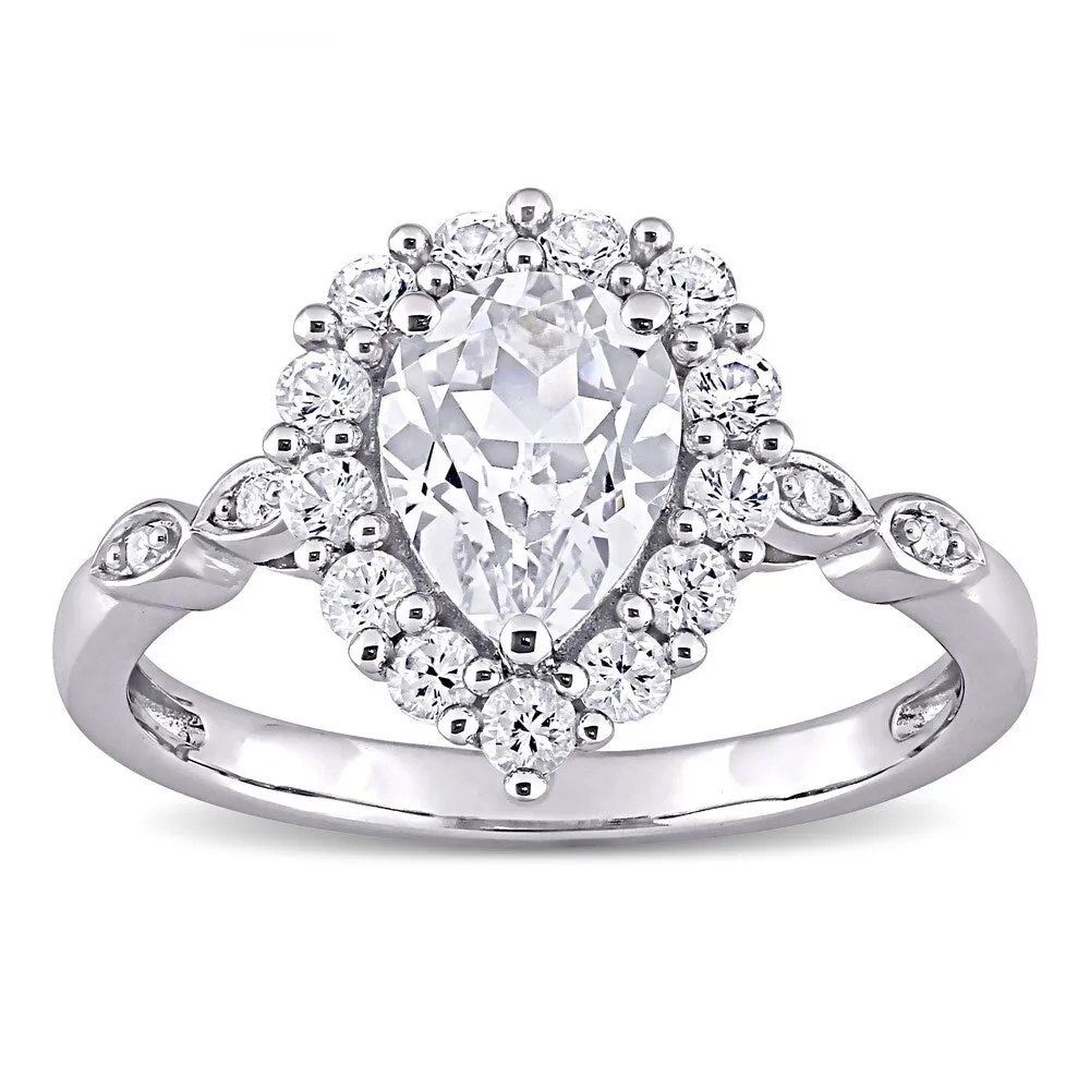 Miadora 10k White Gold 2 3/8ct TGW Created White Sapphire and Diamond Teardrop Halo Engagement Ring sold by Zulily product image thumbnail 2